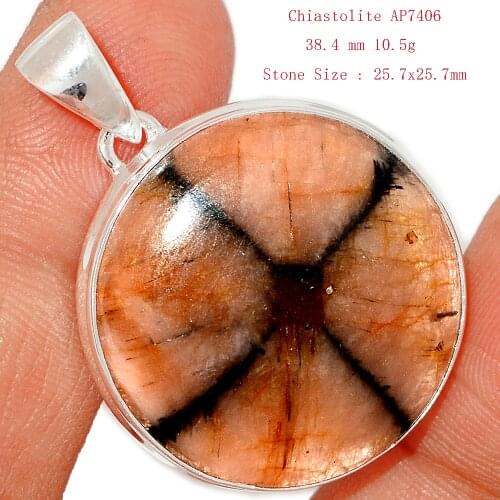 Genuine Chiastolite Pendant 925 Sterling Silver, Hand Made Women Fine Jewelry Gift
