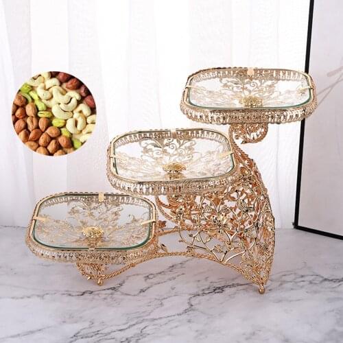 Fruit Bowl Plate Storage Holder Square Fruit Bowl 3 Tier Storage Display Dessert Cupcake Stand Rack Restaurant Hotel Decoration