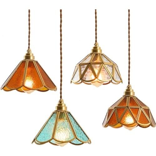 Nordic retro bronze glass pendant lights bedroom bedside bar single balcony restaurant bathroom mirror hanging lamps lighting