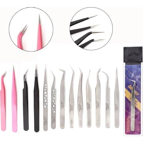 FUNMIX Makeup Professional Eyelash Tweezers Straight and Curved Anti Acid 3D Volume Eyelash Extension Tweezer Excellent Closure