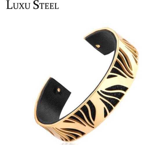 LUXUSTEEL Stainless Steel Gold Cuff Bangles Female Accessories New 2020 Leather Bracelets Bangles Women Girl Party Wholesale