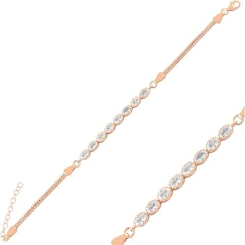 Silver 925 Sterling Oval Zircon Stone Cube Chain Watercourse Bracelet
