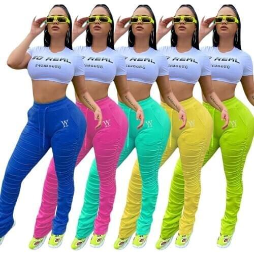 High Waist Letter Print Stacked Pants Fitness Jogging Pants 2020 Sweatpants Sporty Leggings Work Out Pants 5 Colors Trousers