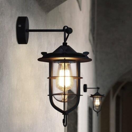Vintage Retro Loft Black Painted Iron Wall Lamp with Clear Glass Lampshade Edison Bulb Wall Sconce for Aisle Corridor