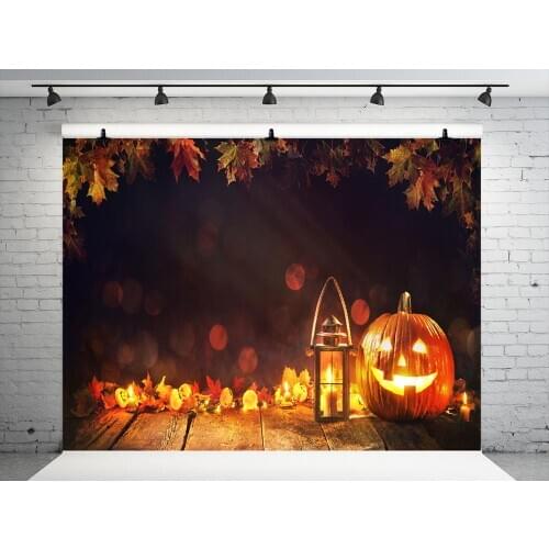 VinylBDS Happy Halloween Backdrop for Photography Pumpkin Lantern Wood Floor Photo Background Photo Studio Props