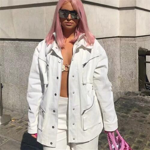 Colorfaith New Autumn Winter Women Jackets Office Ladies Lace Up Formal Outwear Elegant Solid Pink Black Tops Zipper Pockets