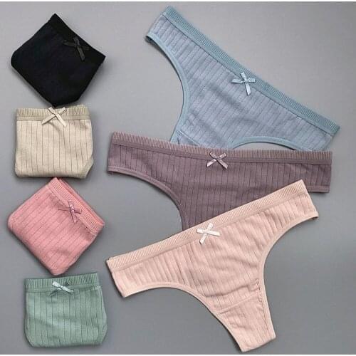 Womens Cotton Thong Panties Female Underpant Low Waist Underwear For Ladies Panty Sexy G-string Brief Woman Lingerie T Back New