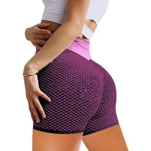 Ladies Peach Hip Shorts Fitness Yoga Pants High Waist Jacquard Honeycomb Bubble Leggings Fitness Pants