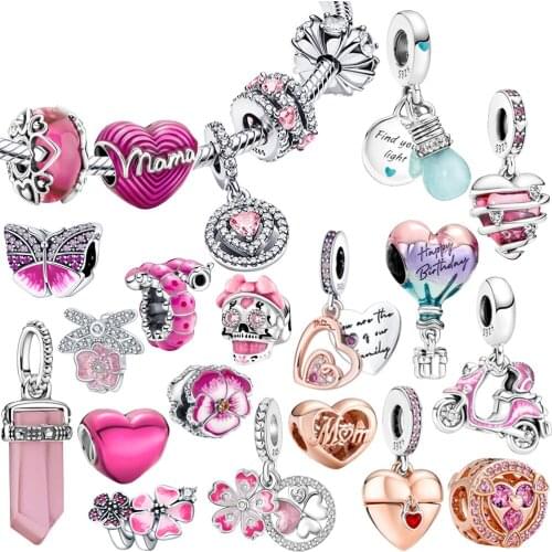 New 100% 925 Sterling Silver Pink Ladybug Designer Charms Beads Fashion Jewelry Fit Original Pandora Bracelet Pendant Necklace