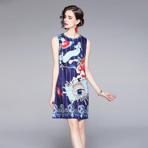 2021 summer Fashion starry sky Print Dress Womens Sleeveless Positioning Pattern High Street O-Neck Zipper dress Vestidos