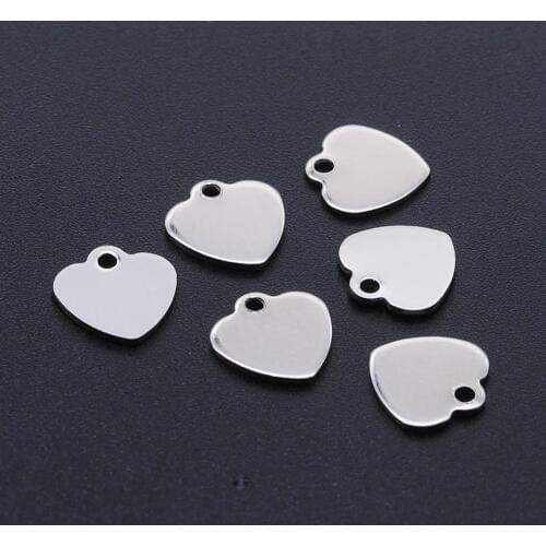 10pcs/lot 100% Stainless Steel Heart Blank Charms Wholesale Bracelets Pendants Top Quality Never Tarnish