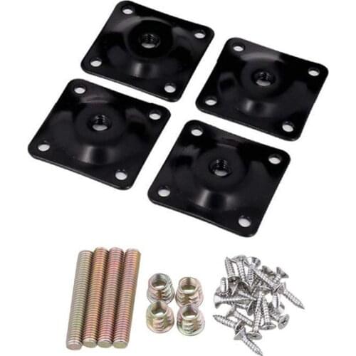 4Pcs Iron 48x48mm Black Soft Table Chair Feet Attachment Plates Color Furniture Leg Mounting Plates with Hanger Bolts Adapters