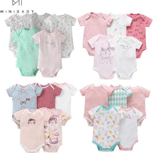 5pcs/pack Baby Bodysuits Girls Newborn Clothing Baby Girls Cute Pattern Cotton Short Sleeve Comfortable 2020 Baby Custom Clothes