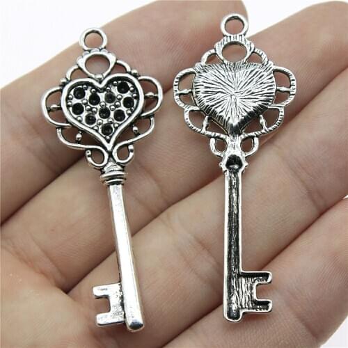 6pcs Charms Vintage Key Heart Key Retro Key Antique Silver Color Antique Bronze Color 55x21mm Metal Jewelry Accessories