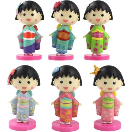 8cm 6pcs/lot Chibi Maruko-Chan Figure Dolls Anime Sakura Momoko Kimono Q Ver. PVC Model Toys Birthday Gifts