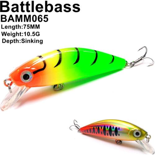 BATTLEBASS 75mm 10.5g Trout Perch Fishing Lure Floating Wobbler Artificial Bait Shallow Diving Crank Minnow Crankbaits