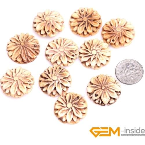 21x21mm Large Cream White Plants Daisy Carved Bone Cabochon Beads Bulk 10 Pcs For Jewelry Making Free Shipping