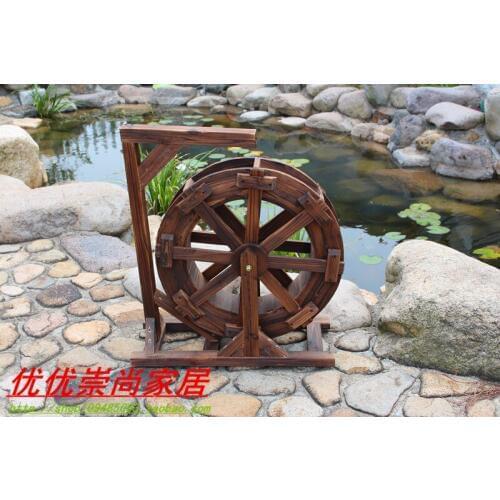 Wooden waterwheel transport round wooden windmill Feng Shui garden ornament made of water turbine ornaments false mountain fount