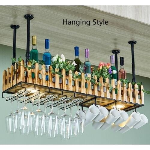 Wine Mug Holders Wall Personality Wine Rack Bar wall hanging cup holder Glass Holder Rack Hanging Lamp Solid Wood Goblet Rack
