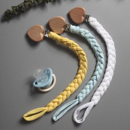 Baby Wood Pacifier Clip Chain Handmade Woven Nipple Holder Soother Leash Strap