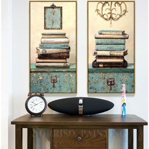 Europe Retro Pastoral Book Still Life Home Porch Decor Canvas Painting Corridor Wall Art Hallway Prints Living Room Pictures