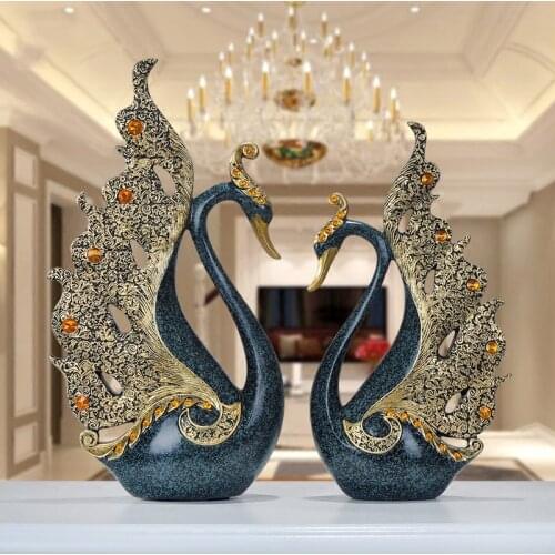 Feng Shui Wedding Gifts Resin Couple Swan Ornament Home TV Cabinet Desktop Figurines Decoration Crafts Office Statue Accessories