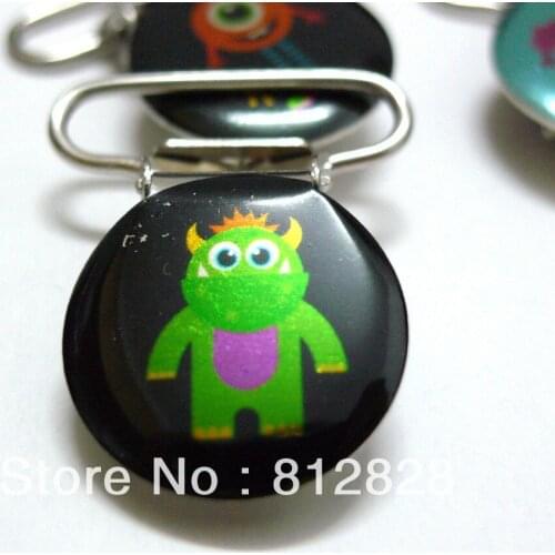 25pcs 1'' 25mm Enamel Green Monster Round Suspender Clips