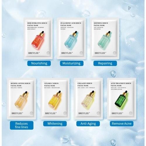 BREYLEE Face Mask Collagen Facial Sheet Mask Retinol Acne Treatment Serum Whitening Moisturizer Skin C Anti-Aging Face Cover