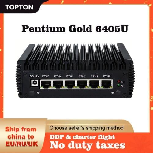 Intel AES-NI 10th Pentium Gold 6405U 2*DDR4 6 Intel LAN 4USB3.0 Firewall Mini PC Computer Pfsense Openwrt Centos Ubuntu Vyos