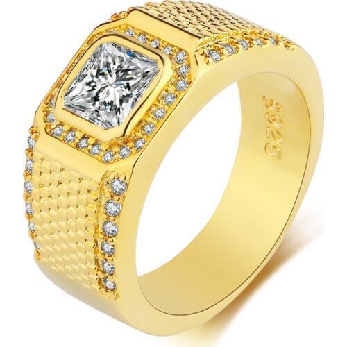 Square Full Drill Male Ring Gold Wedding Ring for Men Domineering Business Micro-inlaid Simulation Ring Jewelry Love Ring
