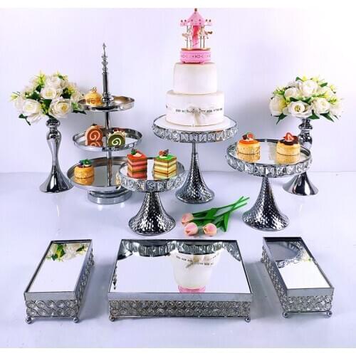 NEW 4-9pcs Silver Wedding Cake Stand Set Round Birthday Party Dessert Metal Cupcake Pedestal Display Plate Home Decor