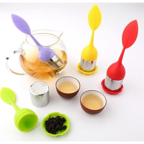 Stainless Steel Fine Mesh Tea Filter with BPA-Free Silicone Leaf Handle and Drip Tray for all Loose Leaf Tea