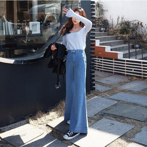 2017 new autumn winter women wide leg pants jeans fashion popular flare pants loose thin female jeans ZL909