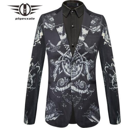 Plyesxale High Quality Blazer Men 2018 Slim Fit Prom Blazers For Men Sword Animal Mens Printed Blazer Terno Masculino Q440