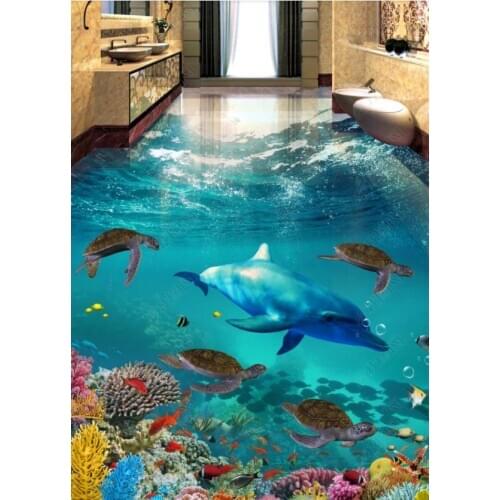 Custom Kid room 3d flooring Turtle dolphin wallpapers Living room bedroom bathroom 3d floor wallpaper self adhesive 2020