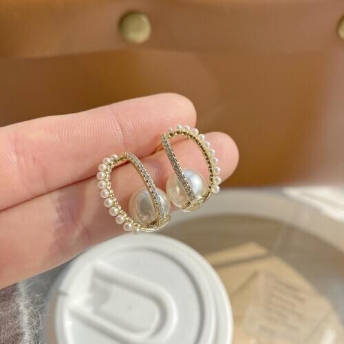 Korea New Design Double-layer Micro-inlaid Zircon Pearls Exquisite Stud Earrings for Woman Simple Daily Elegant Earring