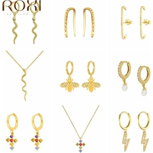 ROXI Copper Snake Bees Cross Hoop Earrings for Women Girls Birthday Summer Jewelry Earrings Pearls Huggie Earring Pendientes