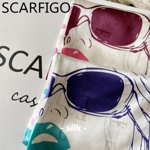 SCARFIGO 50x50CM Elegant Ladies Printing Silk Scarves Neck Scarf Womens Bandana 100% Silk Scarf