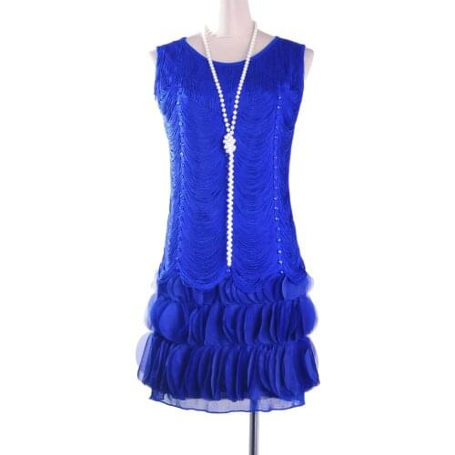 Blue Vintage 1920s Great Gatsby Dress Tiered Fringed Flapper Dress Charleston Party Fancy Costumes Sexy Tassel Dresses