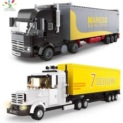 DEDOU City Engineering Series, Container Truck Building Block Transporter Small Particles Childrens Car Assembling Educational