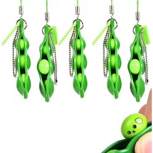 Squishy Infinite Squeeze Pea Bean Edamame Stress Relief Decompression Toys Chain Key Pendant Fidget Toy AntiStress Gift
