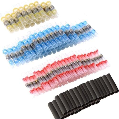 30/100PCS Solder Seal Wire Connectors Heat Shrink Tube Fast Butt Connectors Waterproof Insulated Electrical Wire Terminals