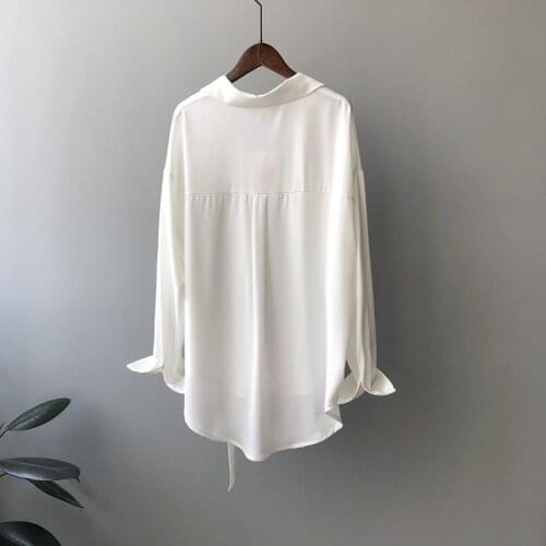 High Quality Casual Women Tops 2021 Summer New Turn-down Collar Lace Up Solid Color Loose Fashion Noble Ladies Shirts