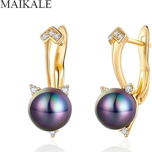 MAIKALE Trendy Colorful Pearl Stud Earrings for Women Cubic Zirconia Ear Studs with Pearls Girls Fine Jewelry New Fashion Gifts