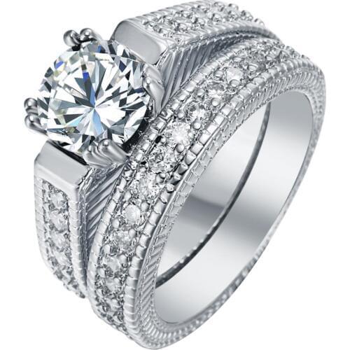 Black Gold-color Micro Blue Green White Zircon Pave Setting Finger Ring Set for women Wedding Party Fashion Promise Jewelry