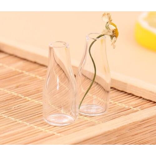 2Pcs 1:12 Dollhouse Miniatures Glass Pot Vase Model Doll House Flowerpot Living Room Decor Toy