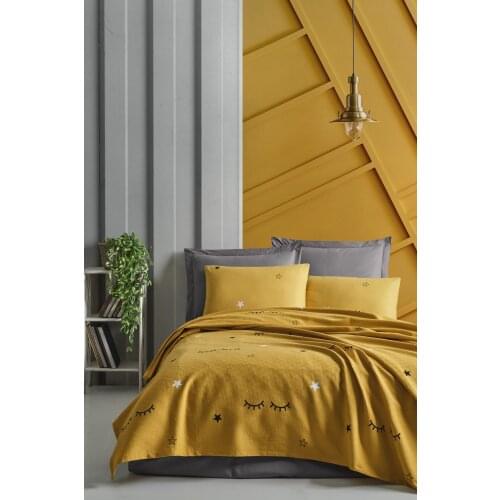 2021 PIQUE Set Turkish Cotton With Pillowcase Bedspread Sets Bed Linen Sheet Modern For Summer King Size Duvet Cover Yellow