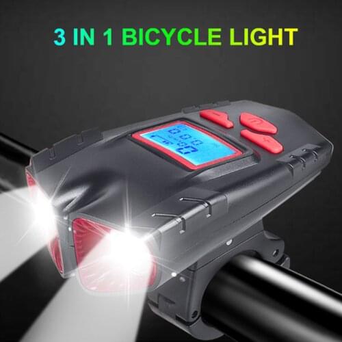 3 In 1 Bicycle Light Computer Speedometer Light USB Rechargeable Waterproof Bicycle Front Light With Horn Speed Meter LCD Screen