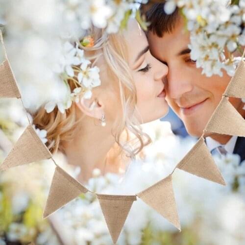 4.3M 15 Flags Vintage Jute Hessian Burlap Bunting Banner Wedding party Photography Props Celebration Party Decoration Banner