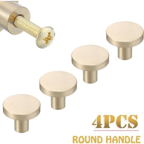 4PCS Round Brass Dresser Knobs Drawer Pulls Handles Cabinet Door Knob Handle Home Kitchen Furniture Hardware Pull